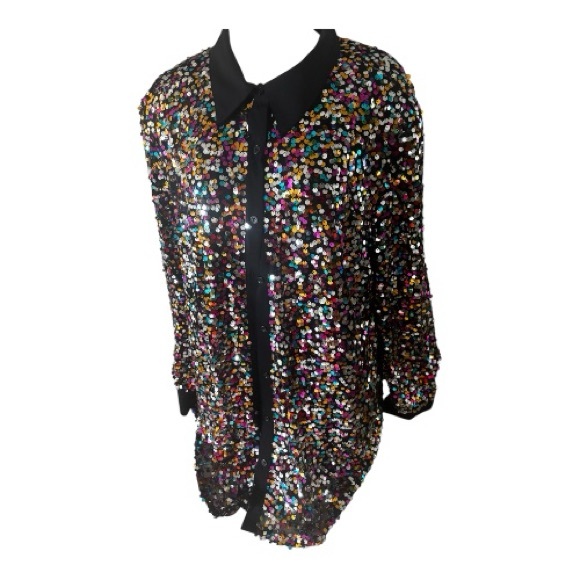 Sequin Button-Down Tunic Top - Picture 3 of 8